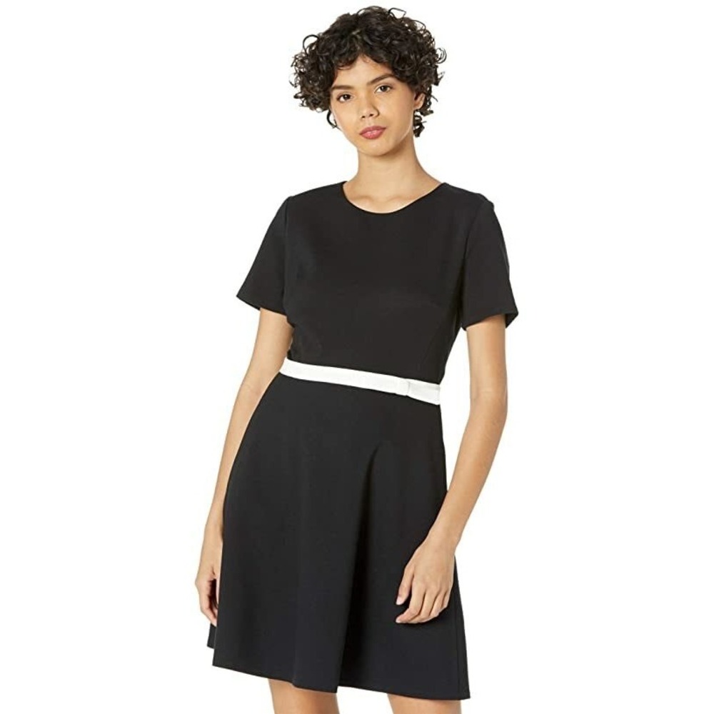 Kate Spade Bow Waist Ponte Dress Short Sleeve Black White Size 10